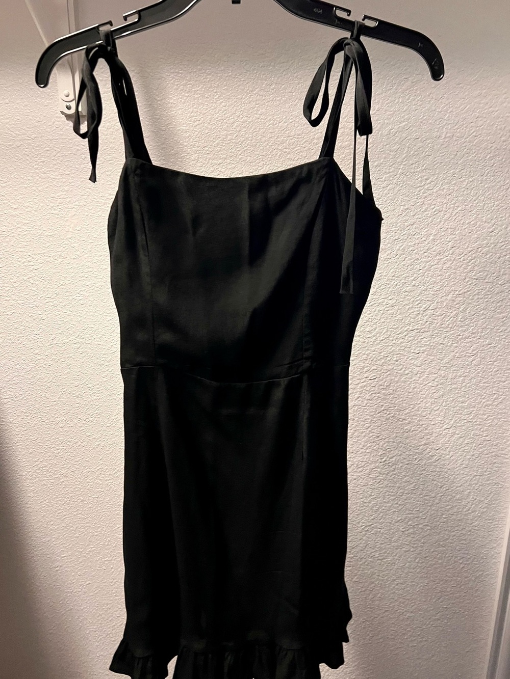 Audrey 3Plus1 Black Tie-Shoulder Ruffle-Hem Mini Dress